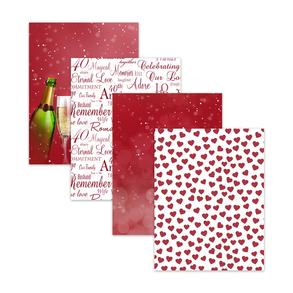 printable anniversary digital scrapbook paper, ruby champagne heart bokeh digital paper