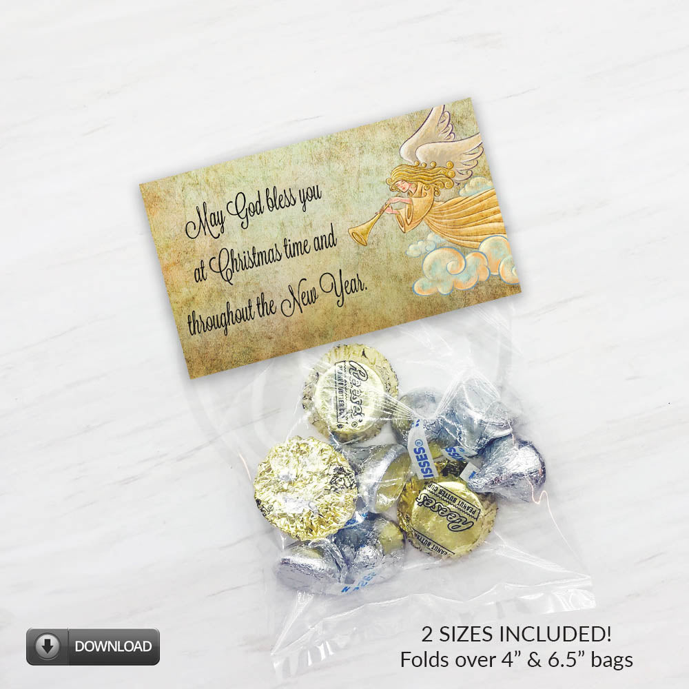 rustic angel treat bag toppers for Christmas cookie exchanges