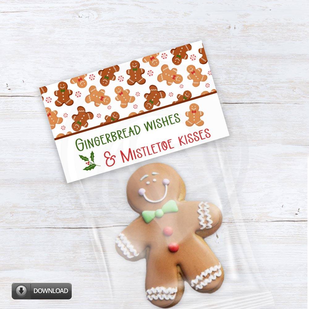 Christmas Gingerbread Man Cookie Treat Bag Toppers