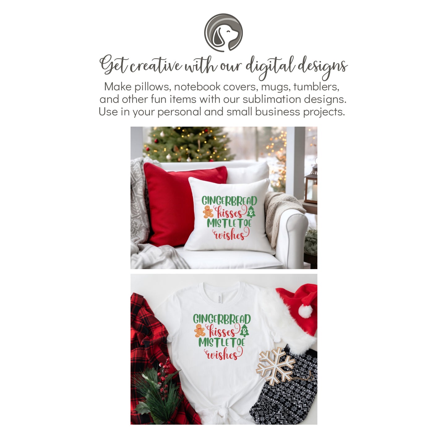 Gingerbread Kisses Christmas Sublimation PNG Design