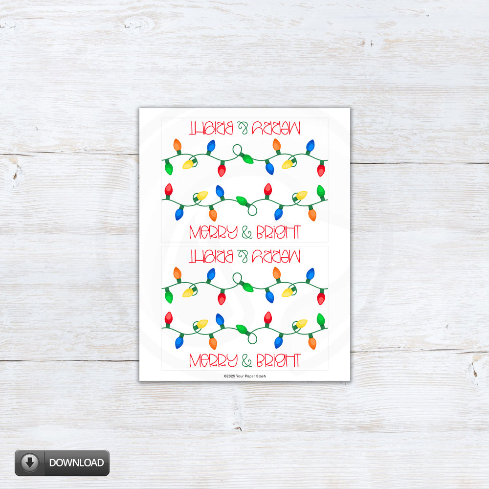Merry and Bright Christmas treat and cookie bag toppers instant download