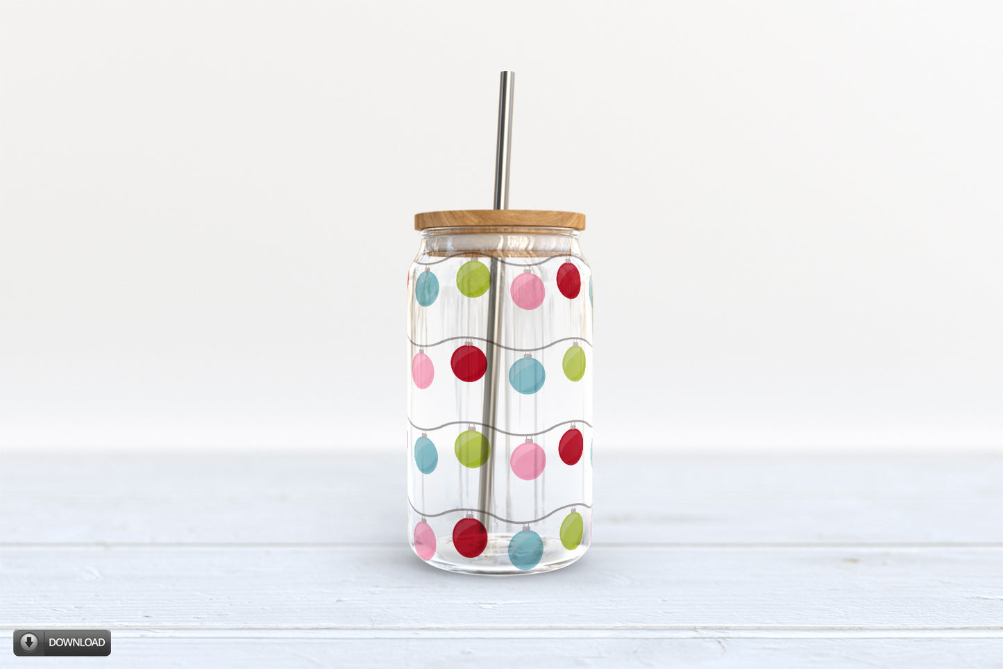 Merry Bright Christmas Glass Jar Wrap Sublimation Design