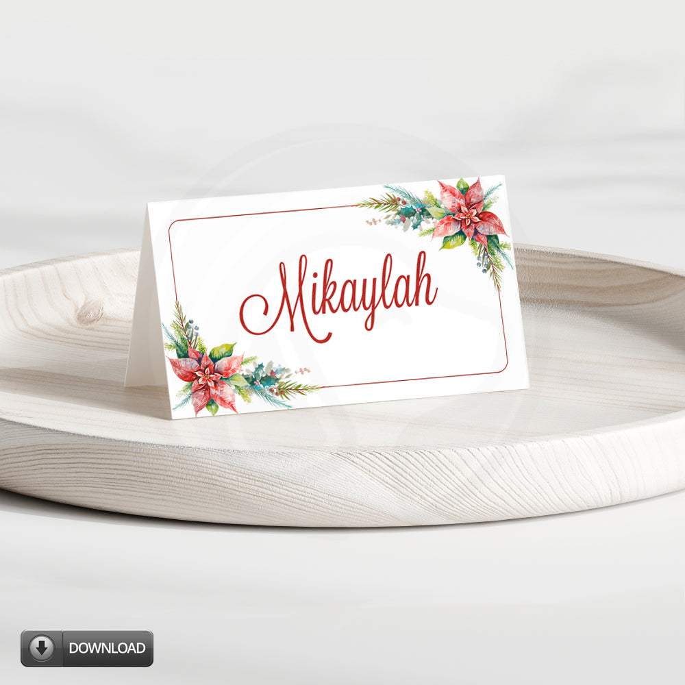 Christmas Poinsettia Printable Place Food Tent Cards