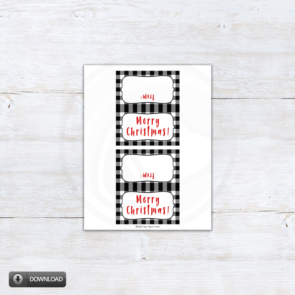 Merry Christmas cookie exchange bag toppers for office parties and gift giving - farmhouse buffalo check design