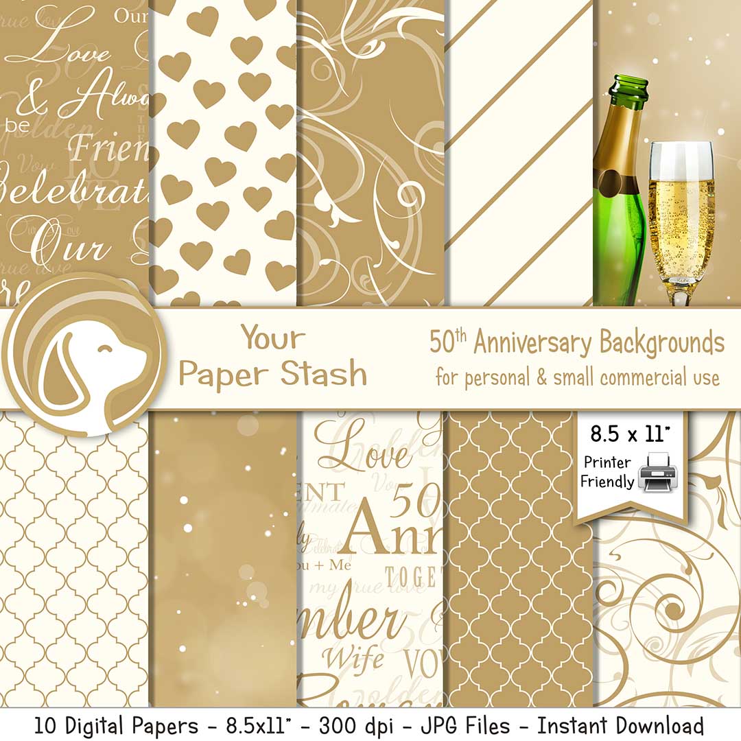 printable 50th anniversary digital scrapbook papers
