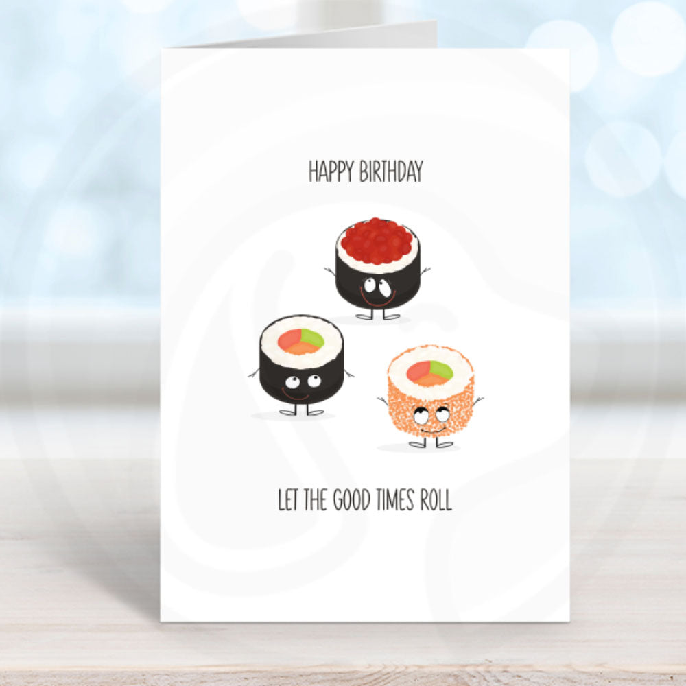 sushi let the good times roll food pun birthday card printable download