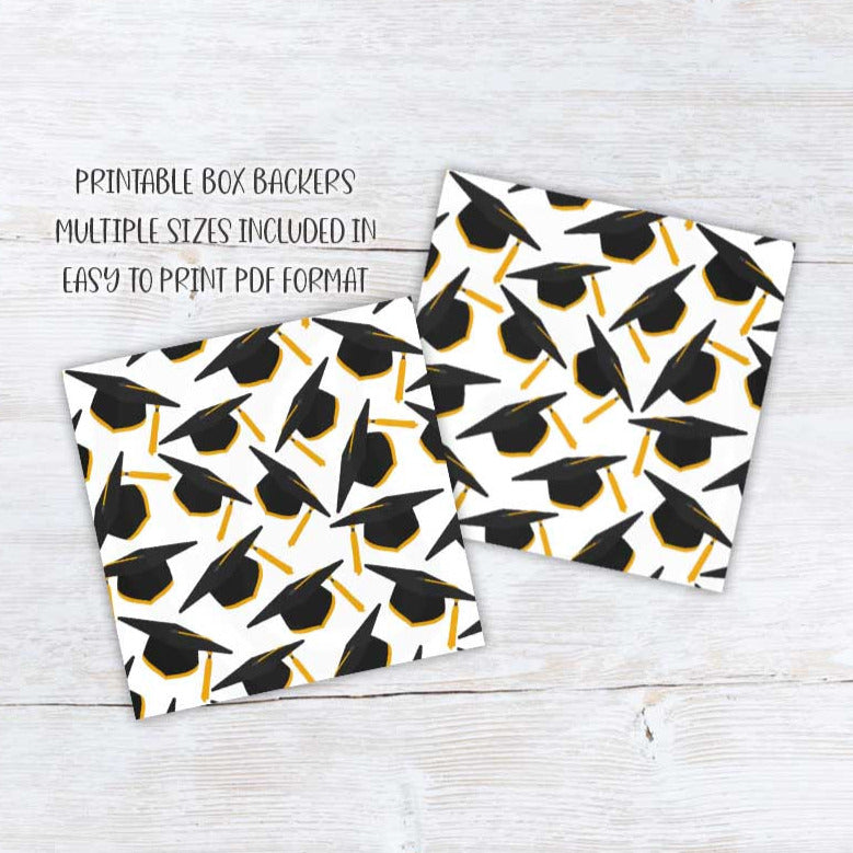 black gold graduation cap printable cookie box backer packaging
