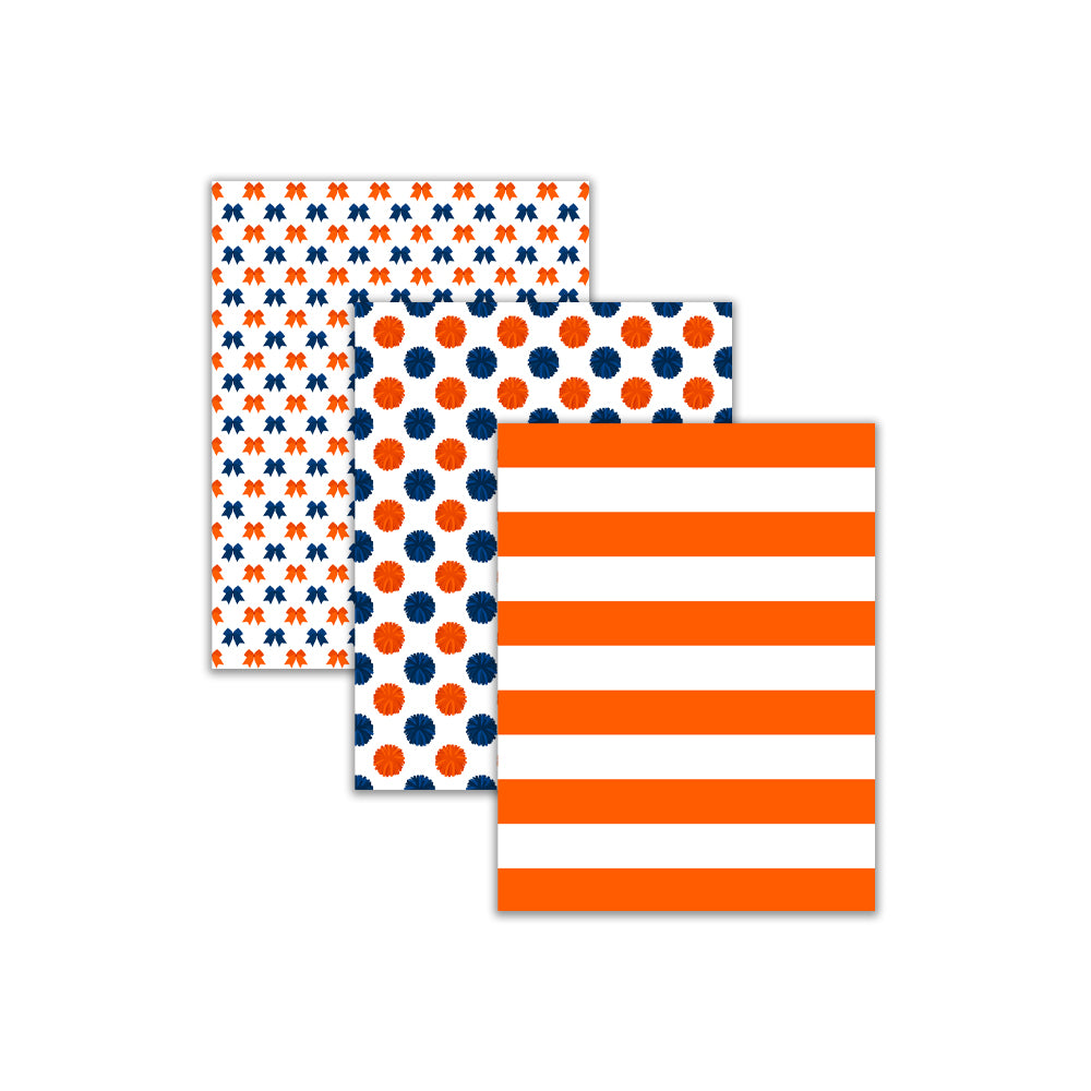 Printable Cheerleader Digital Paper Patterns Orange Navy Blue