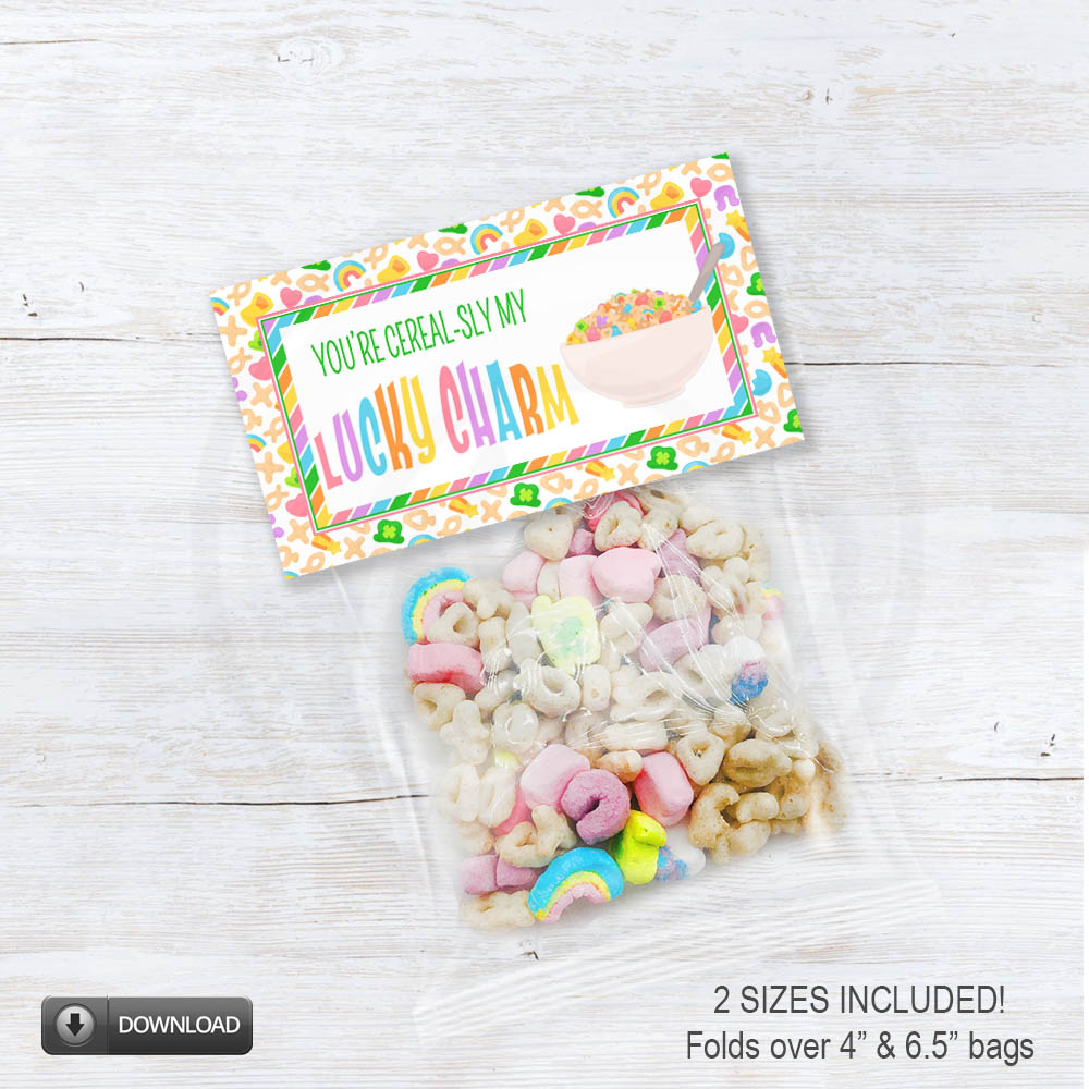 st. patrick's day cute kid's lucky cereal treat bag toppers