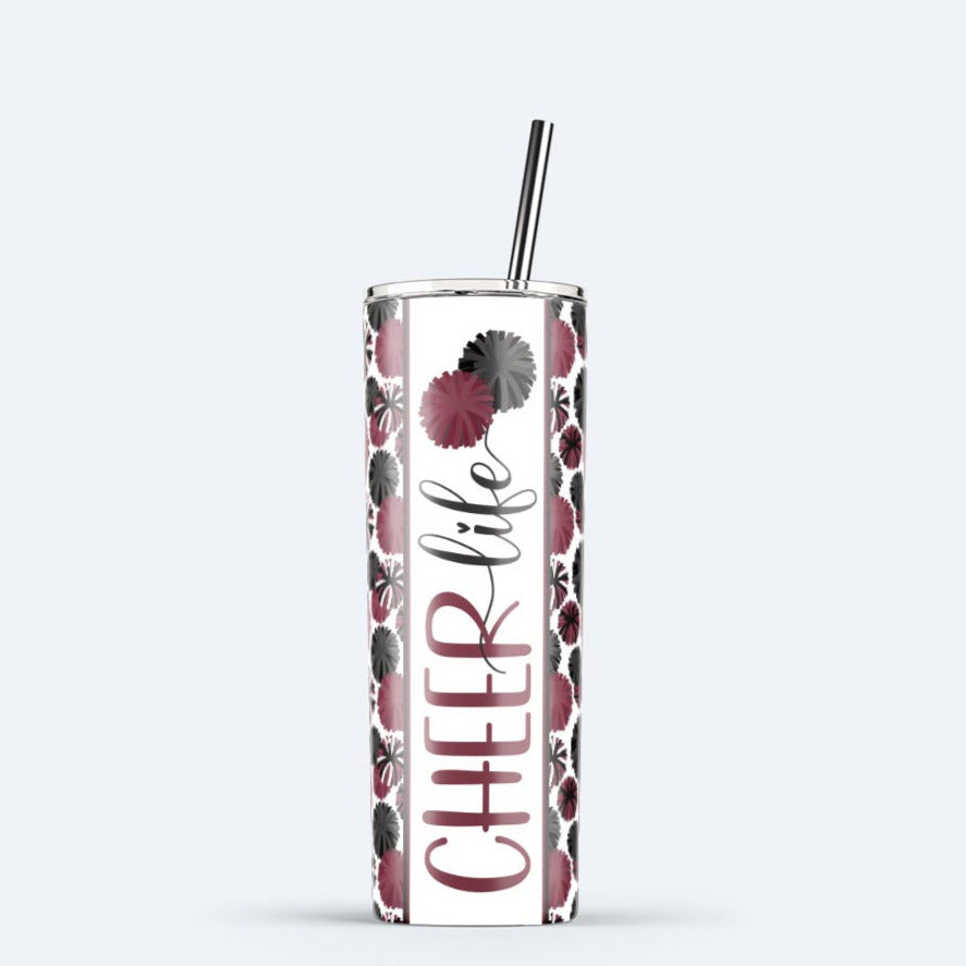 maroon burgundy black cheerleader pom-pom cheerleading cheer team mom life sublimation png design