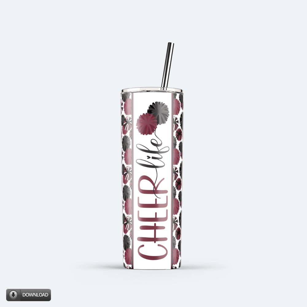Pom-Pom Cheer Life 20oz Skinny Tumbler Subliamtion Design