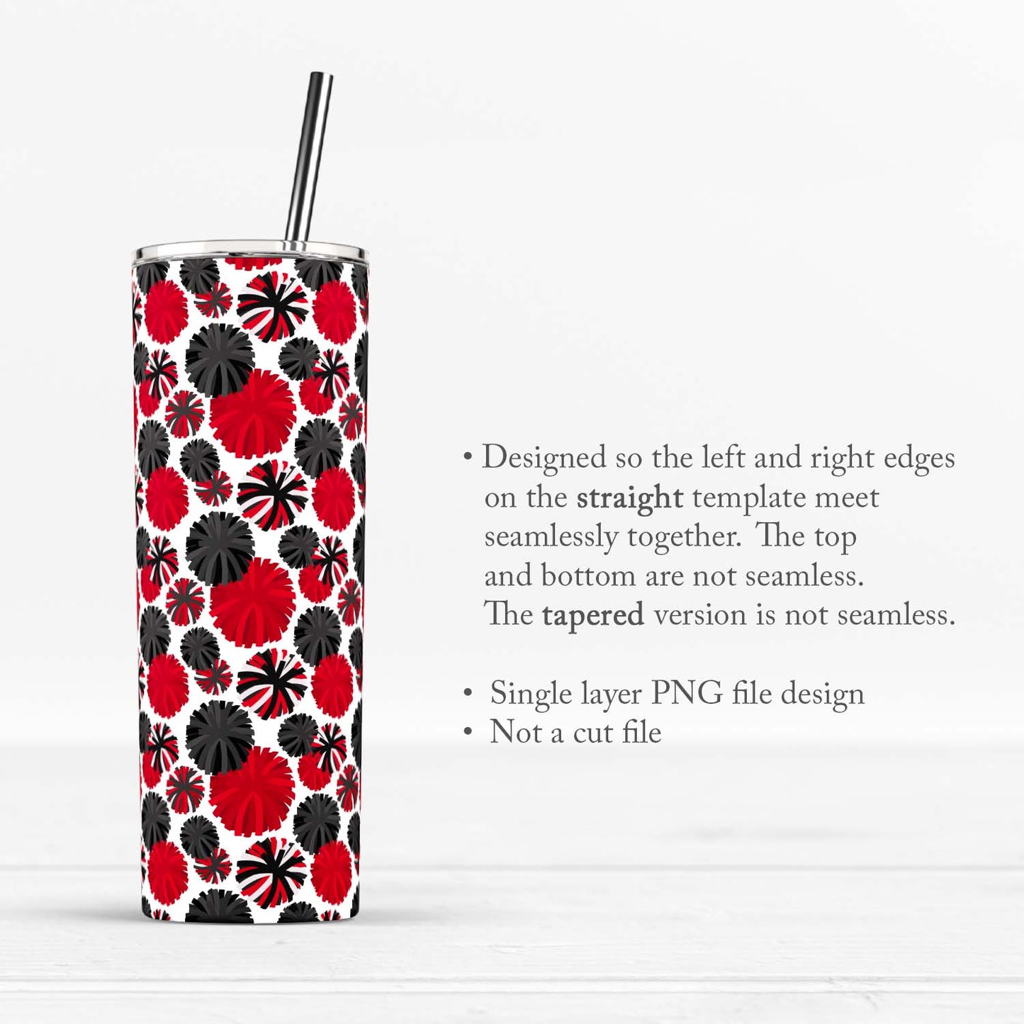 Red Black Pom-Pom Cheer Life 20oz Skinny Tumbler Subliamtion Design