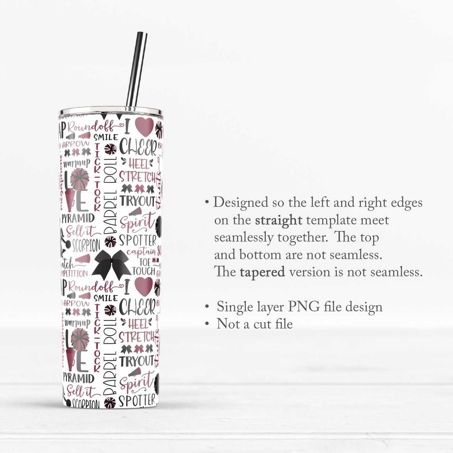 cheerleader skinny tumbler wrap sublimation png design instant download burgundy black