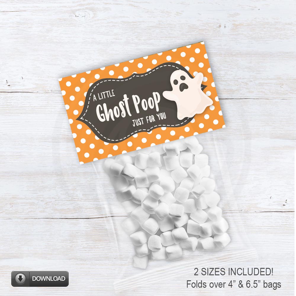 Halloween Ghost Poop Treat Bag Toppers, Printable Halloween Party Favors