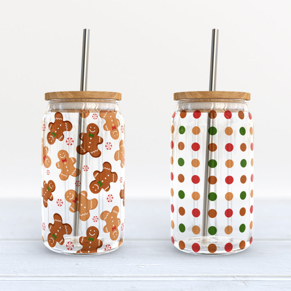 Christmas gingerbread polka dot beer soda can glass jar wrap sublimation png design instant download