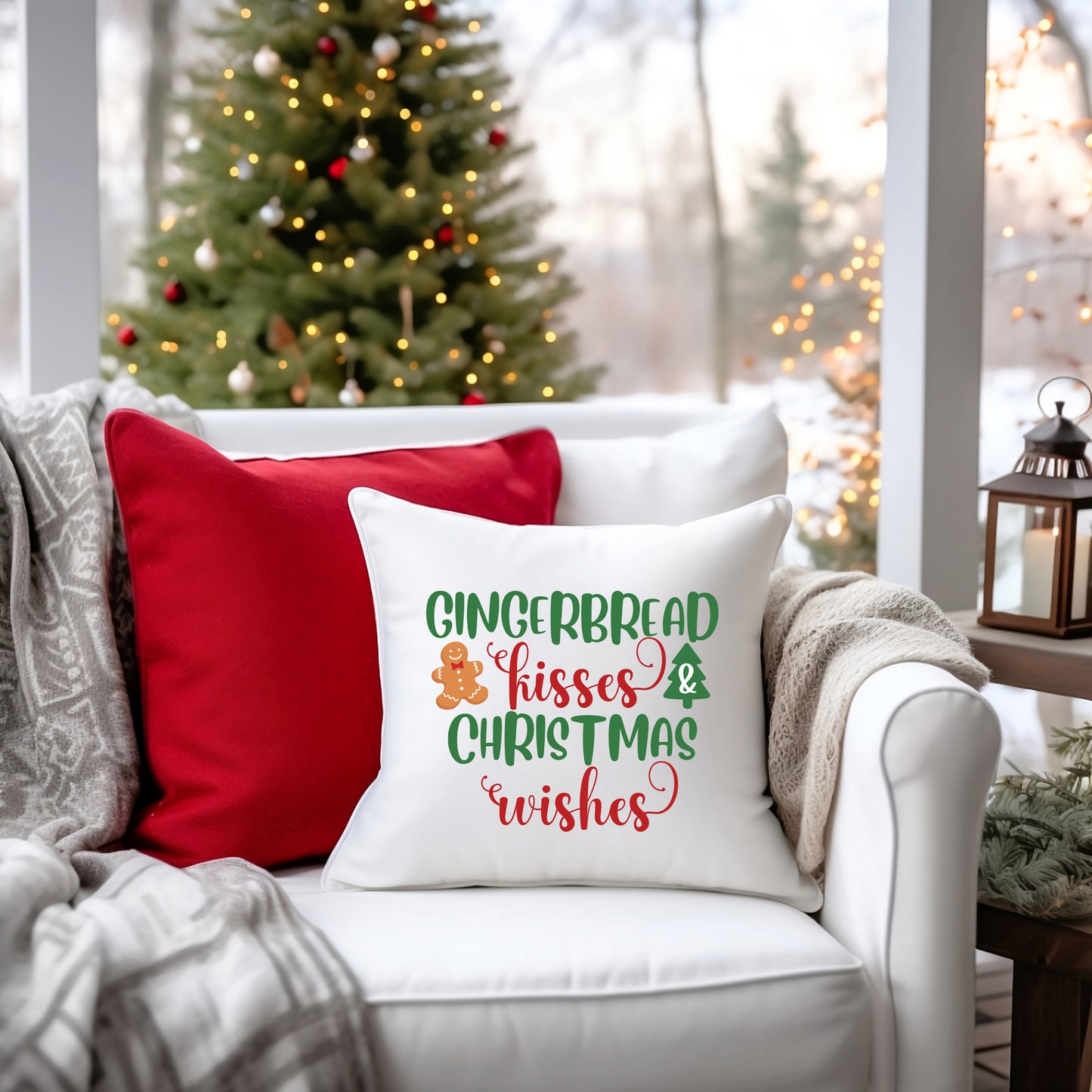 Gingerbread Kisses Christmas Wishes Sublimation Design