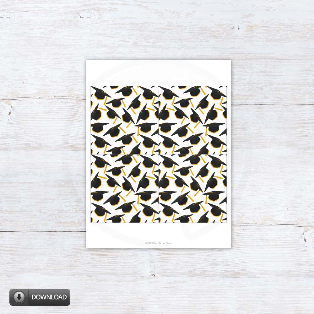 Printable Black Gold Graduation Cap Cookie Backers