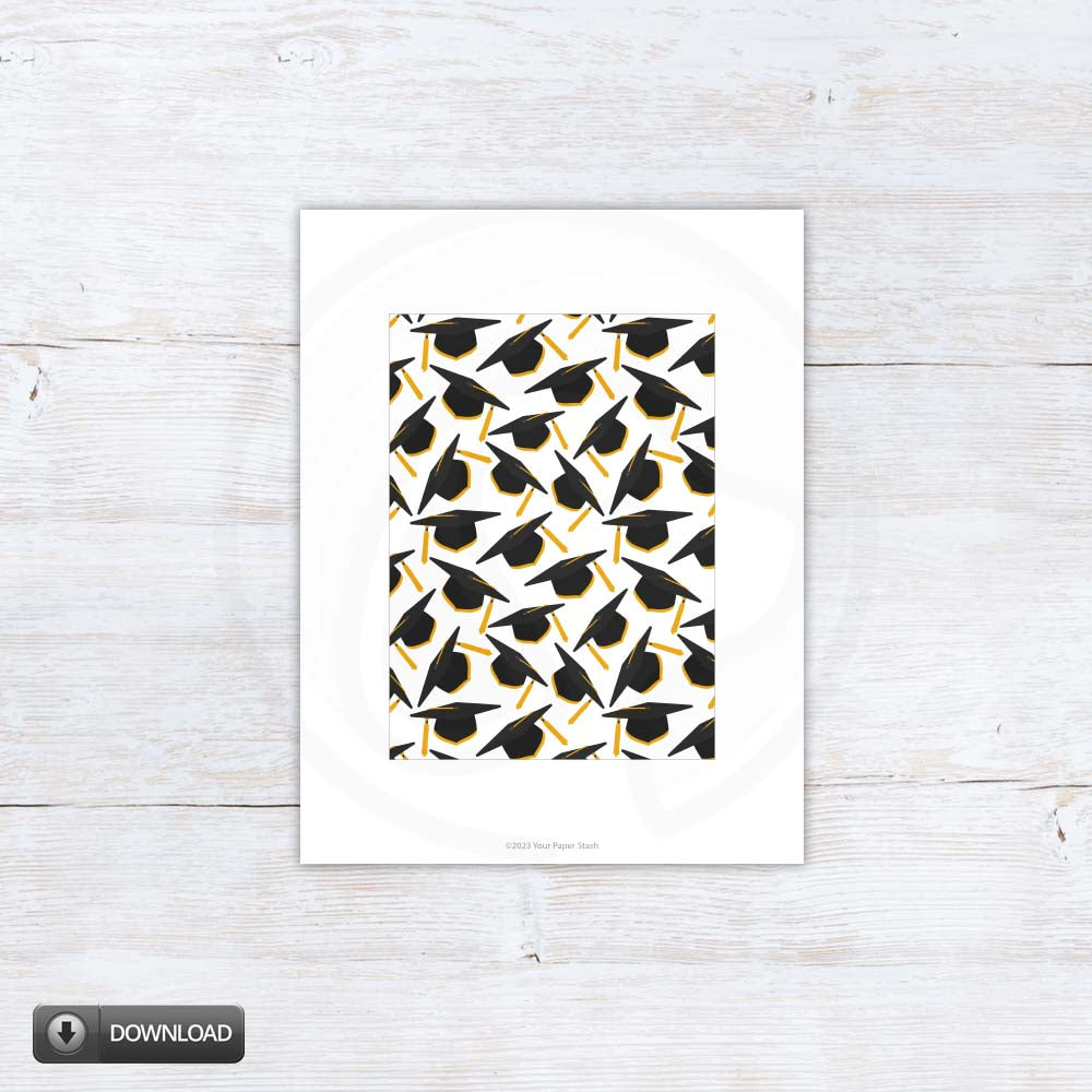 Printable Black Gold Graduation Cap Cookie Backers