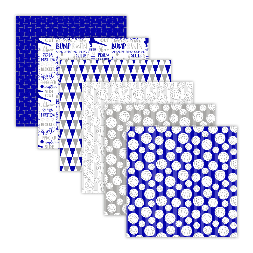 Volleyball Seamless Digital Scrapbook Papers Royal Blue Gray