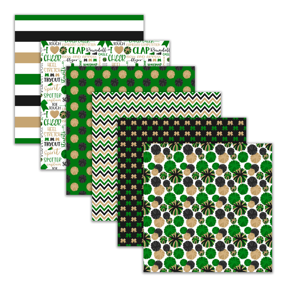 green and gold cheerleading pom-pom scrapbook paper