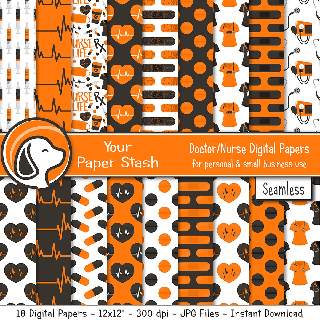 seamless doctor nurse halloween digital scrapbook paper background patterns