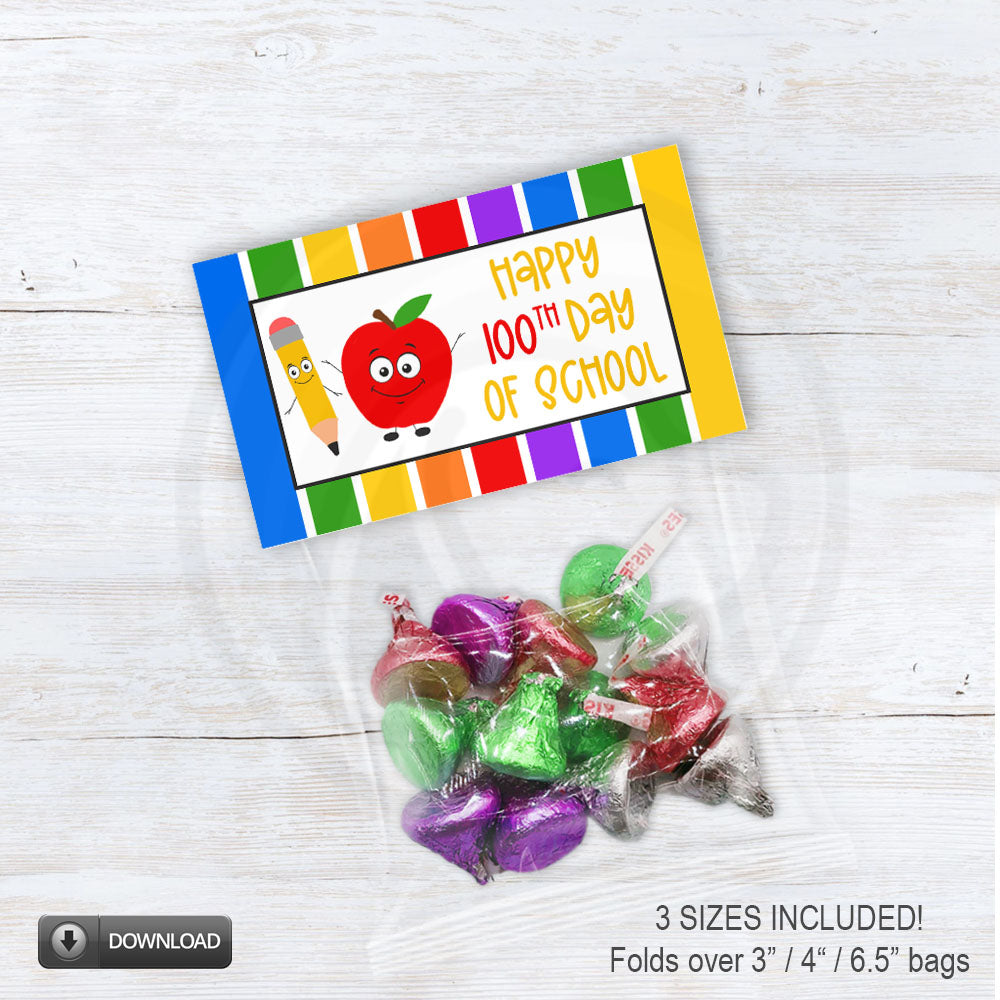 happy 100th day of school cookie candy party favor bag topper