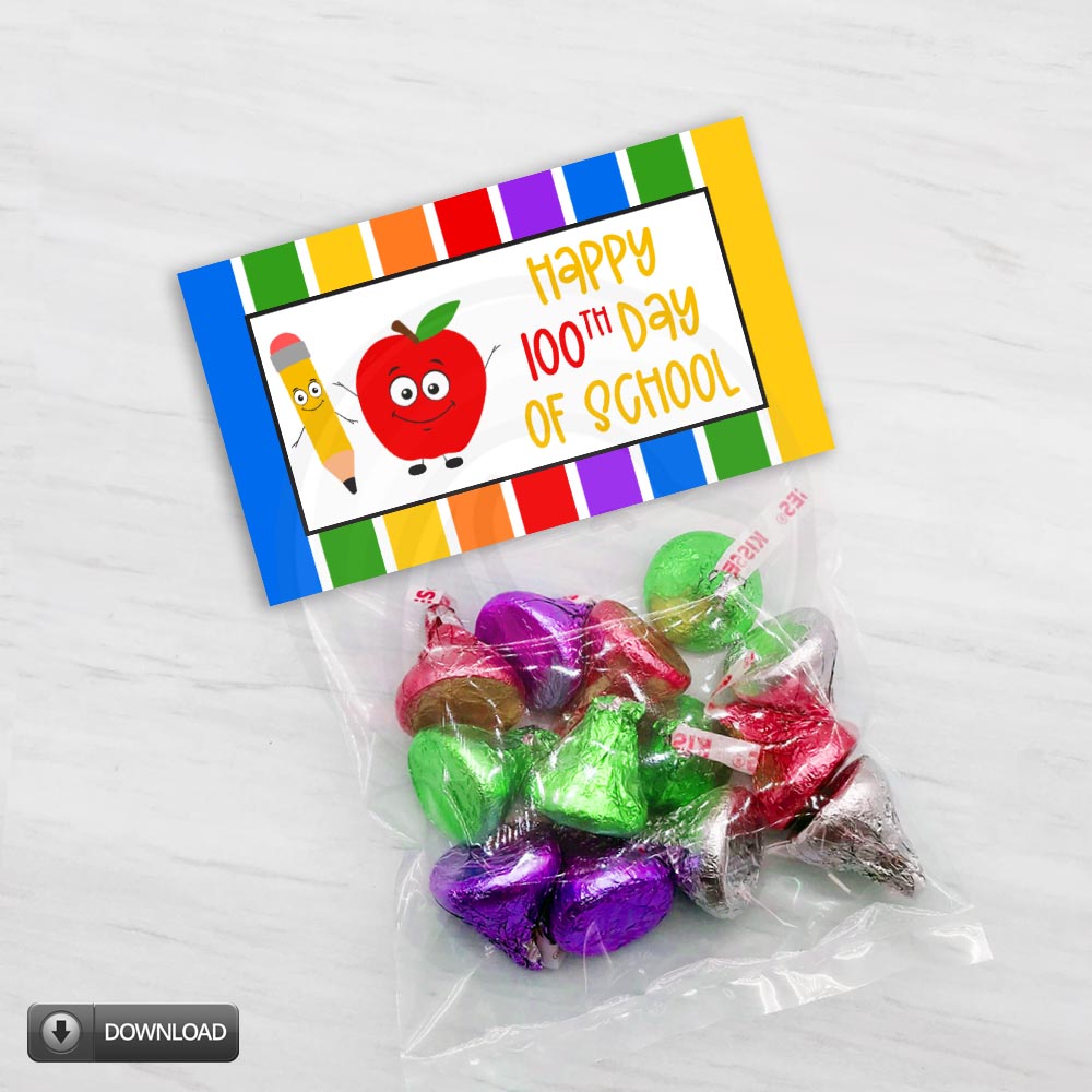 Happy 100 Days of School Printable Bag Toppers