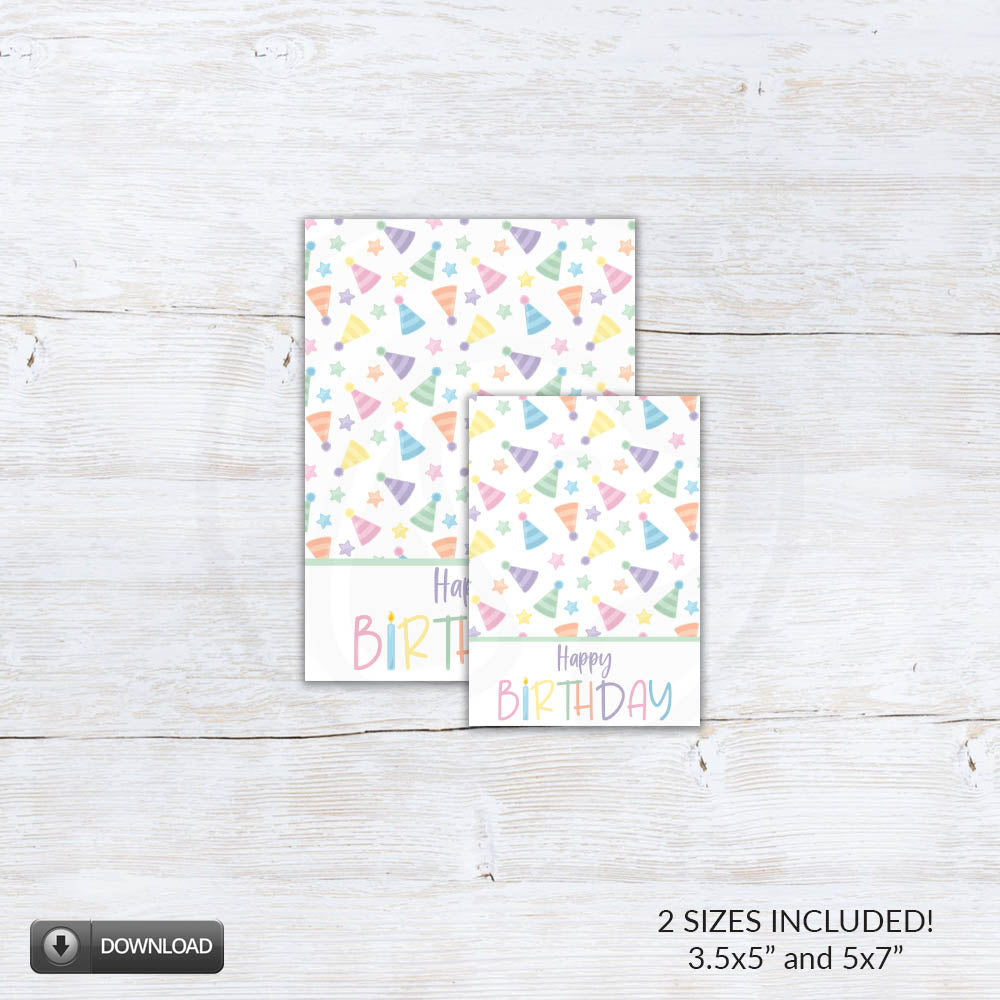 happy birthday 3.5x5 and 5x7 cookie card backers with pastel party hats