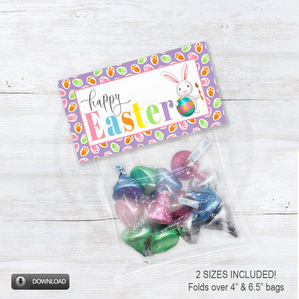 Printable Easter bunny footprint treat candy cookie and snack bag toppers DIY instant download