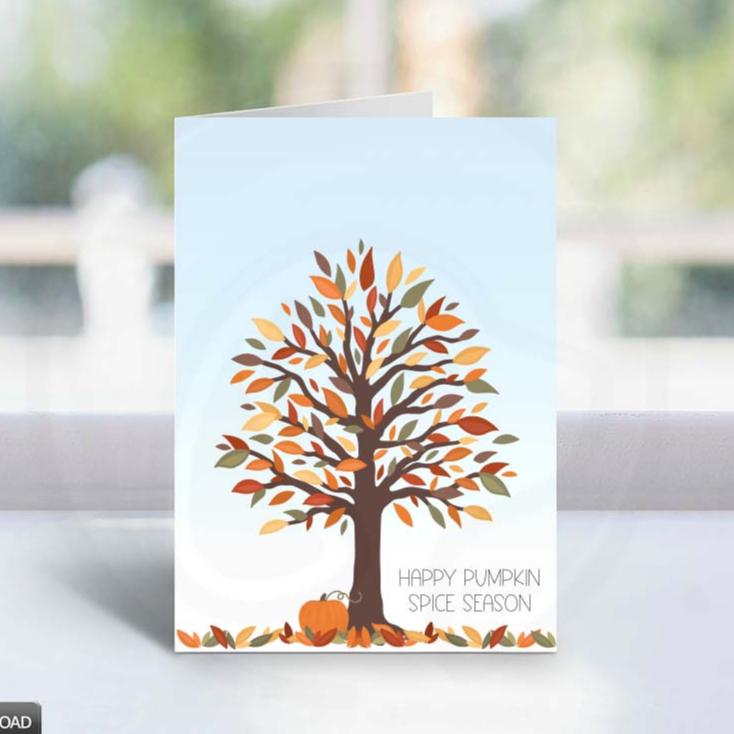 printable happy pumpkin spice season greeting card, happy fall card download
