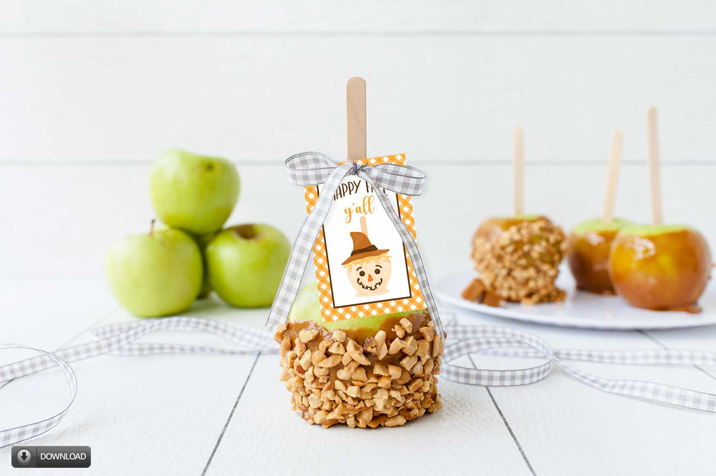 happy fall caramel candy apple gift tag toppers