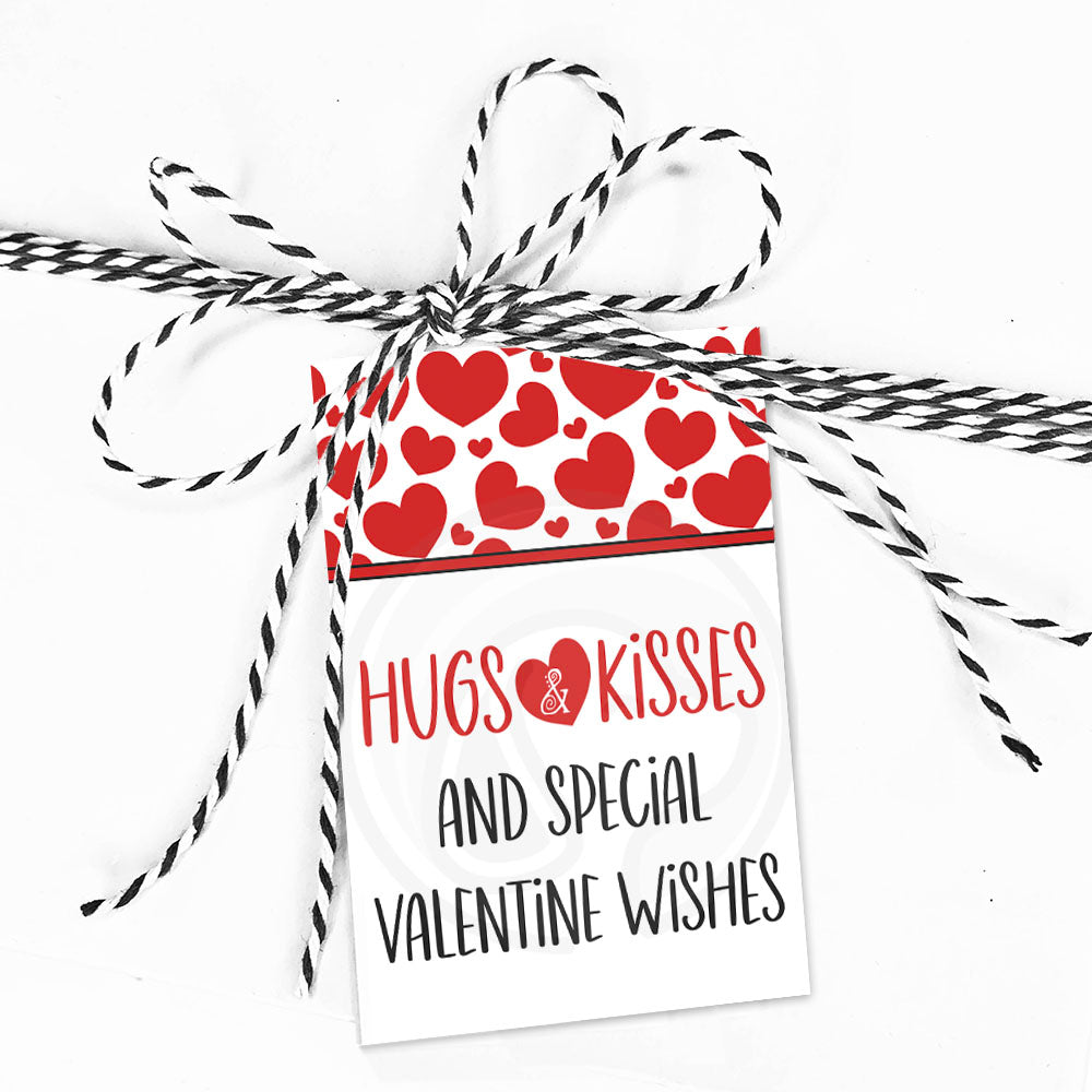 hugs kiss red tags sample valentine's day hugs and kisses printable tags