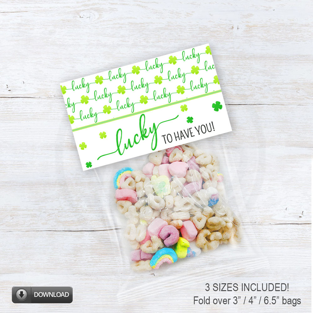 st patricks day lucky treat bag toppers for classroom parties instant download
