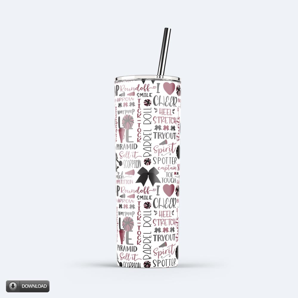 Cheerleader 20oz Skinny Tumbler Wrap Sublimation PNG Design