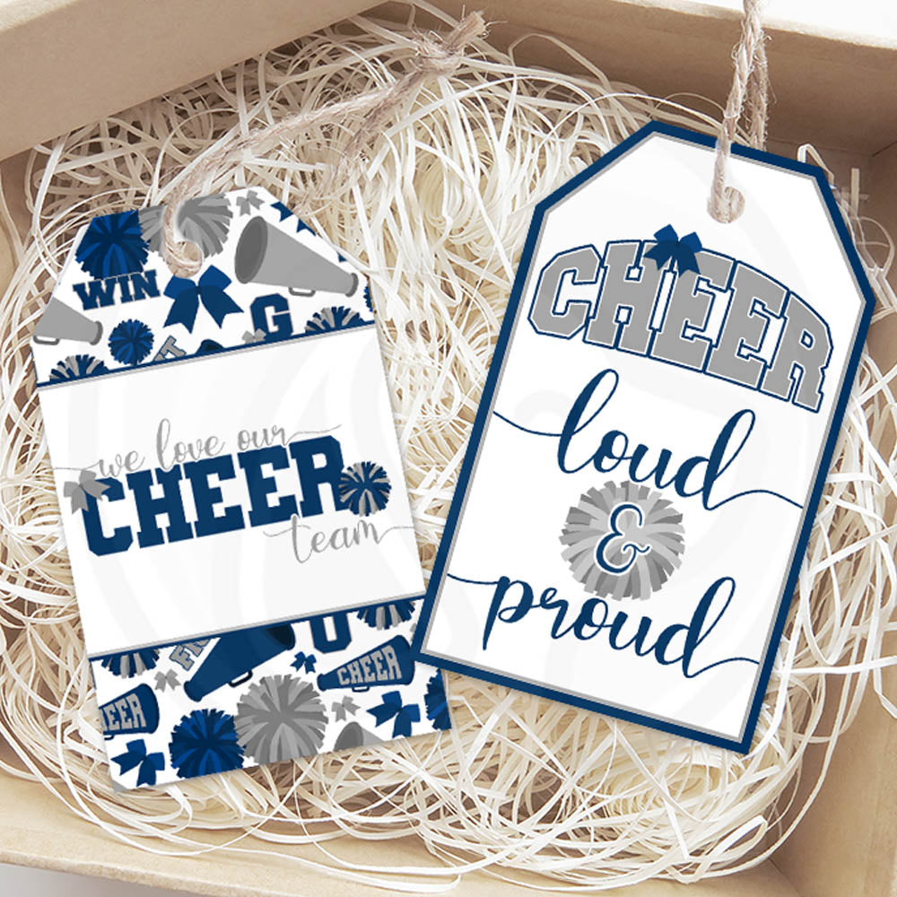 Navy Blue And Silver Cheer Team Printable Gift Tags Instant Download
