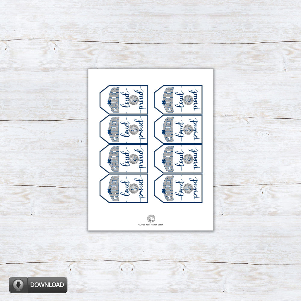 Navy Blue And Silver Cheer Team Printable Gift Tags Instant Download
