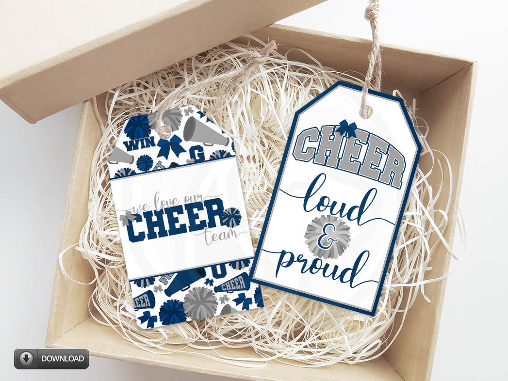 Navy Blue And Silver Cheer Team Printable Gift Tags Instant Download