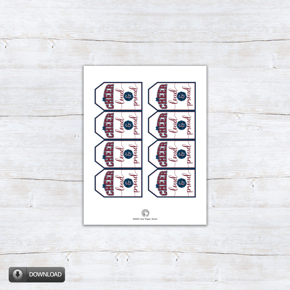 cheer loud and proud printable gift tags for cheerleaders cheer coaches and moms in navy blue and maroon