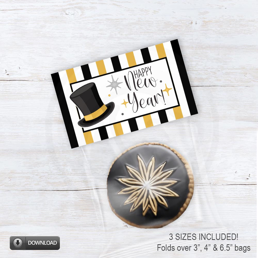 New Year's Eve Happy New Year cookie and candy bag toppers - 3 sizes - instant download