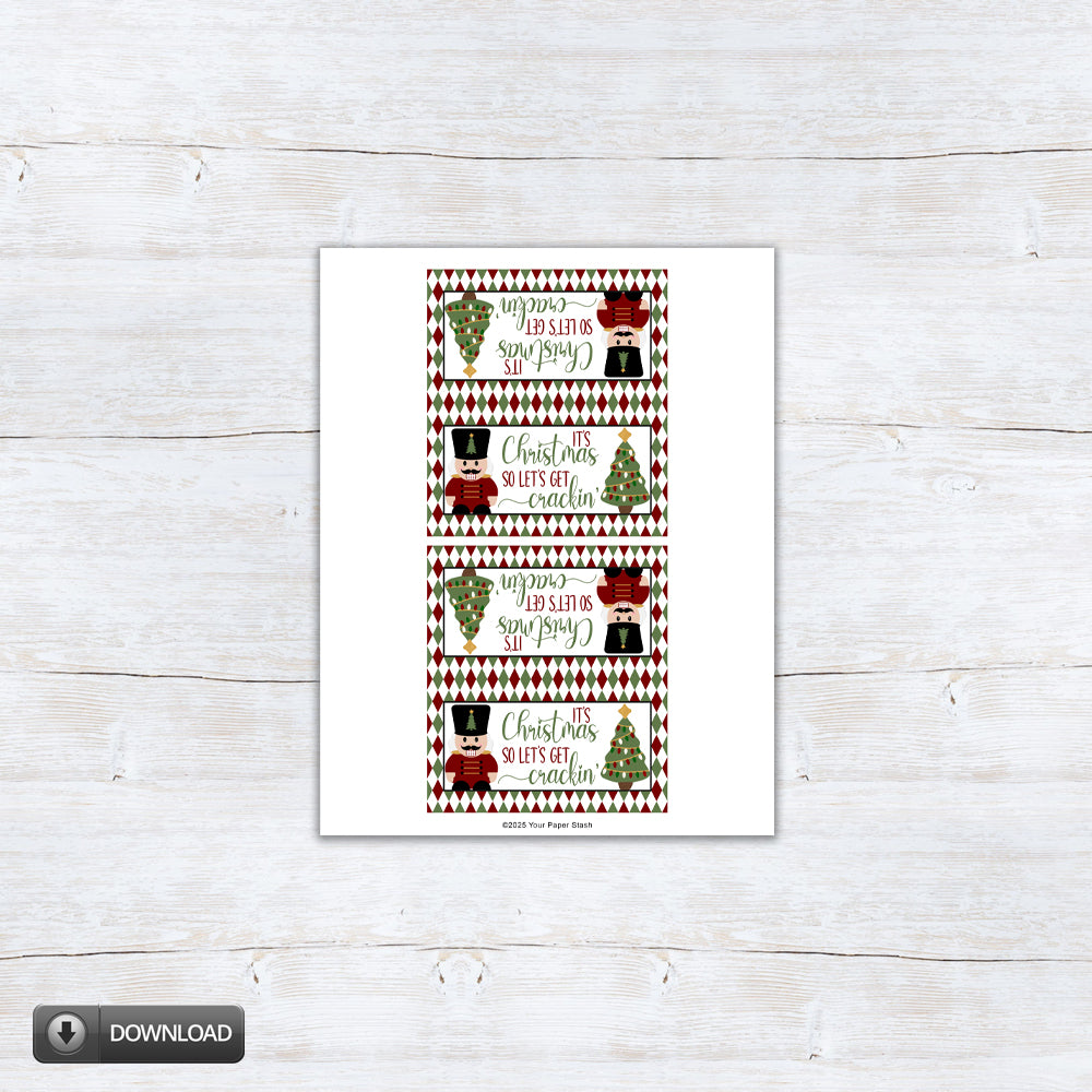 printable Christmas treat bag toppers with nutcracker