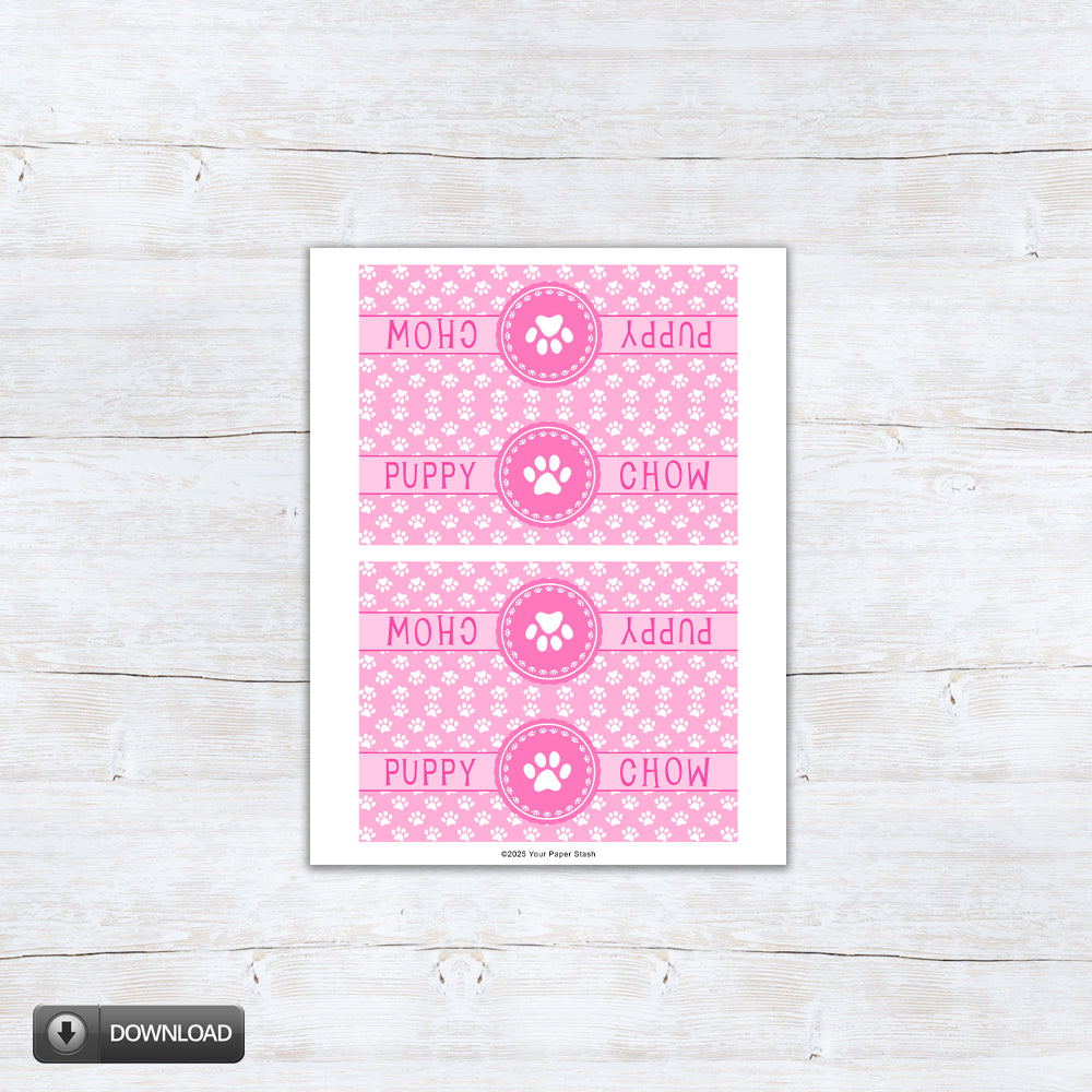 1st birthday pink puppy party favor bag toppers - doggie bag puppy chow