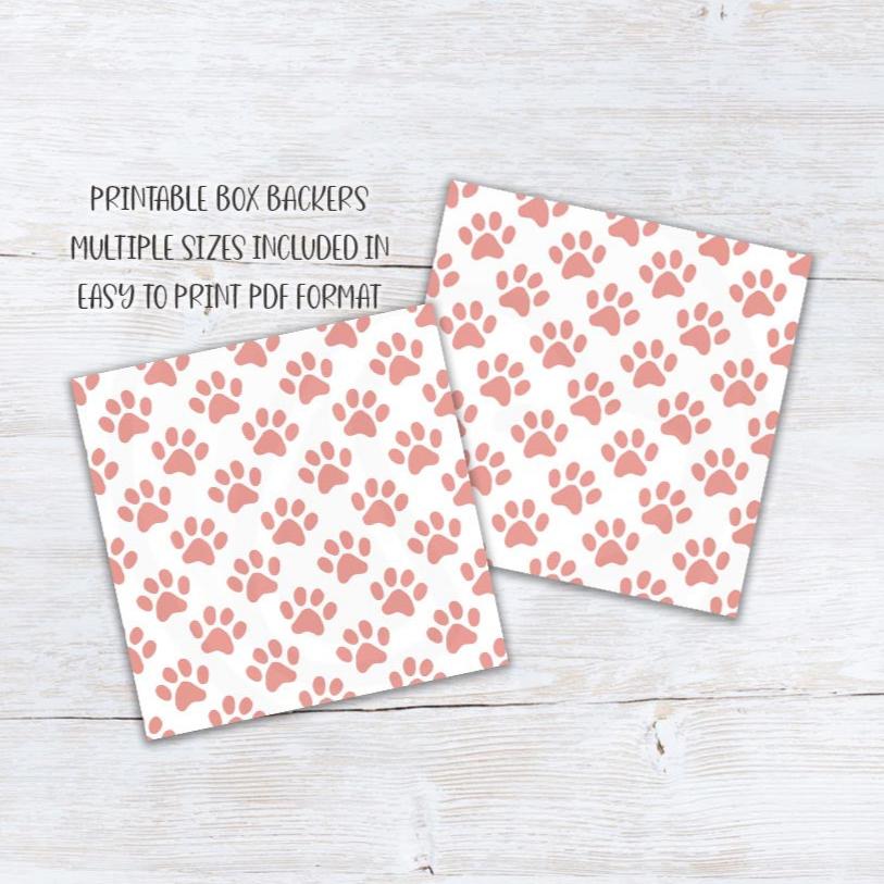 pink coral puppy party paw print gift and cookie box backers