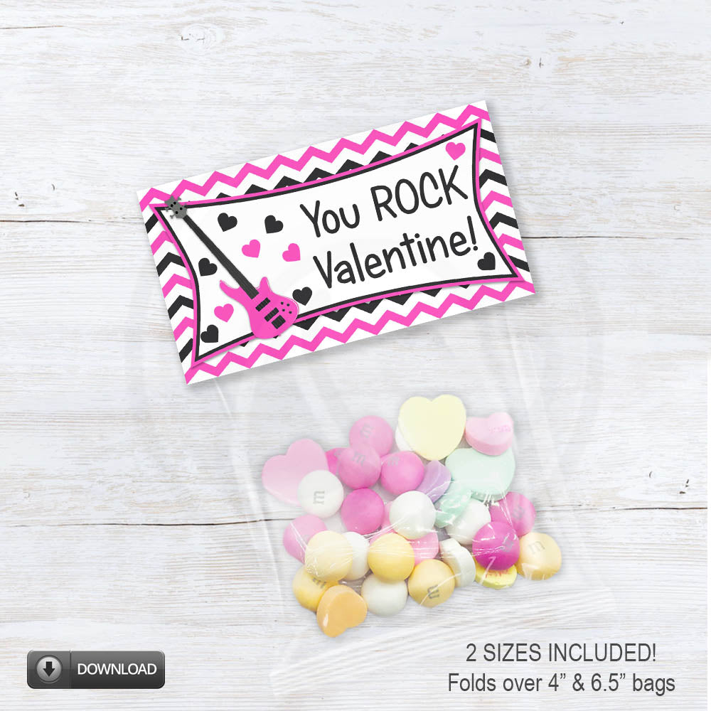 Hot Pink Valentine You Rock Printable Treat Bag Toppers