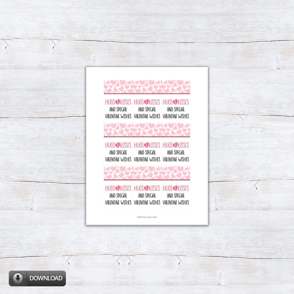 Pink Valentine's Day Hugs and Kisses Printable Tags