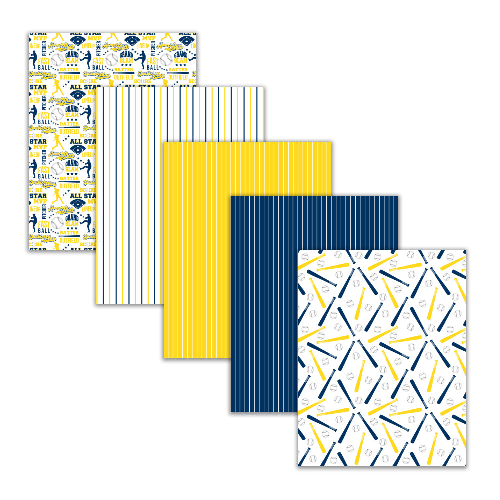 Printable Baseball Digital Paper Navy Blue Yellow