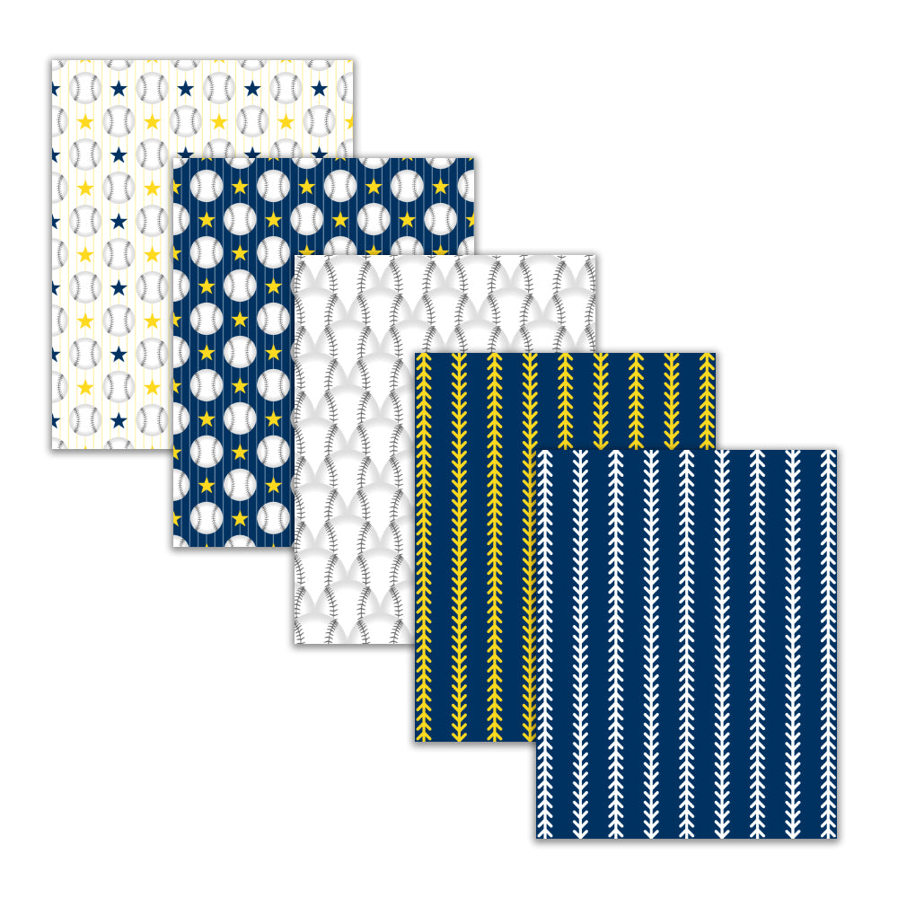 Printable Baseball Digital Paper Navy Blue Yellow