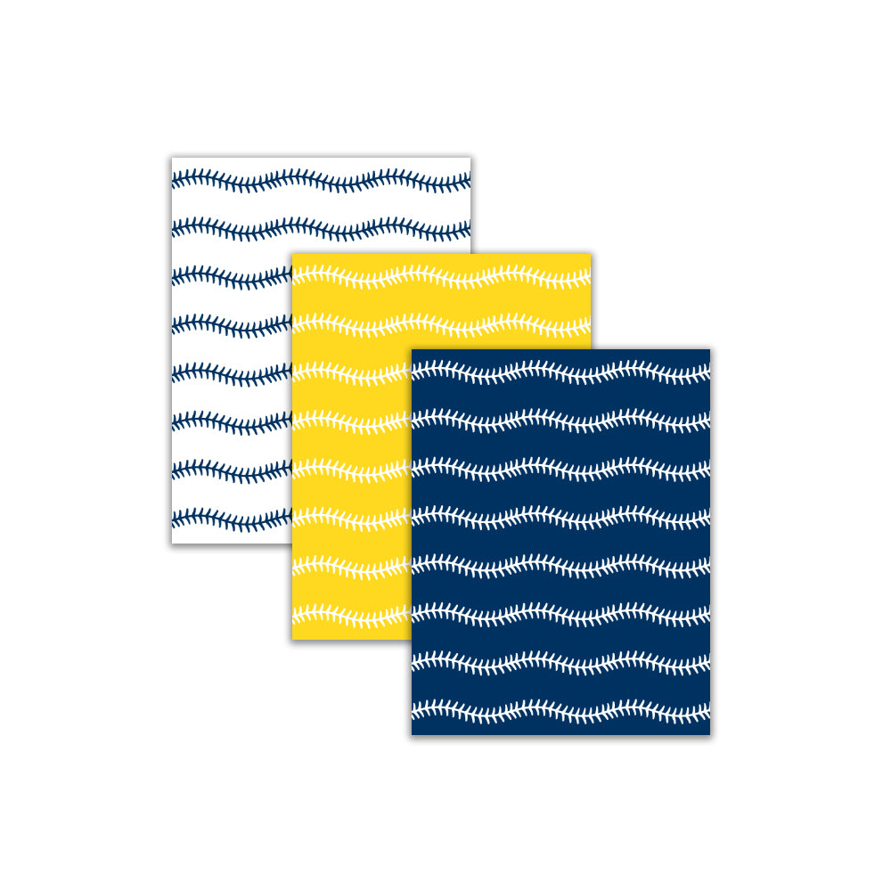 Printable Baseball Digital Paper Navy Blue Yellow