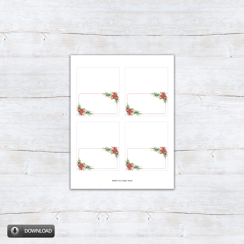 Printable Christmas poinsettia diy tent cards