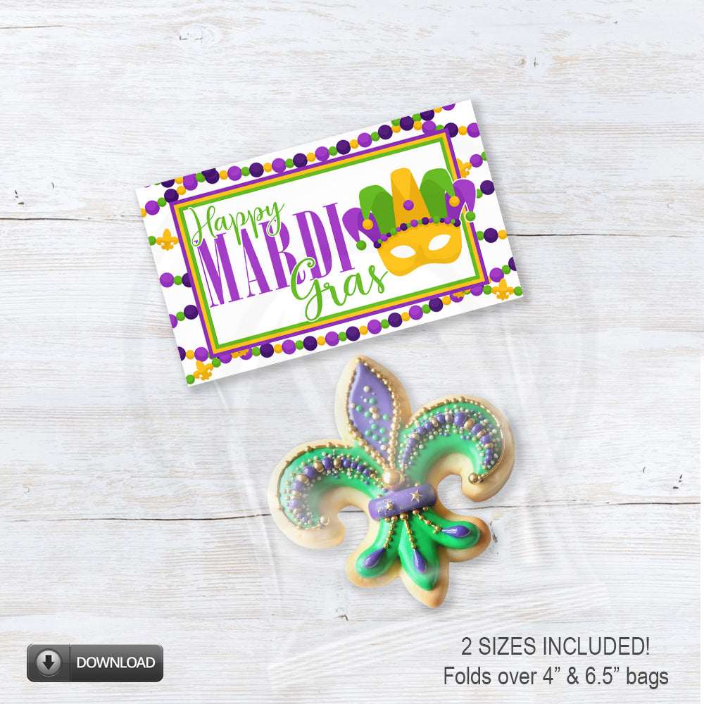 Mardi Gras Printable Treat Candy Cookie Party Favor Bag Toppers 2 Sizes