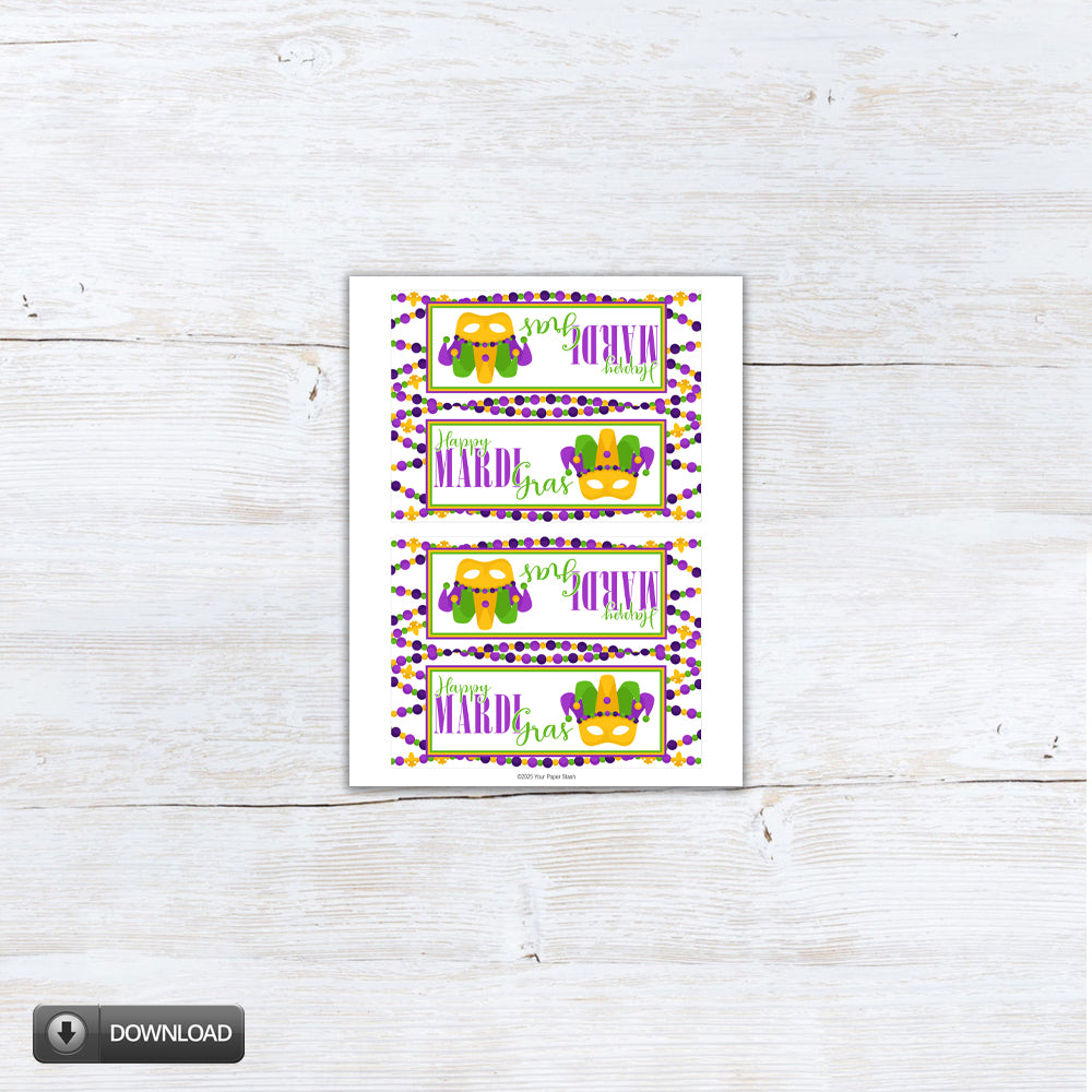 Mardi Gras Printable Treat Candy Cookie Party Favor Bag Toppers 2 Sizes